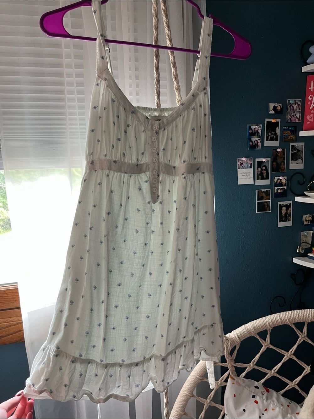 Hollister White with Blue Floral Print Flowly Tank Top